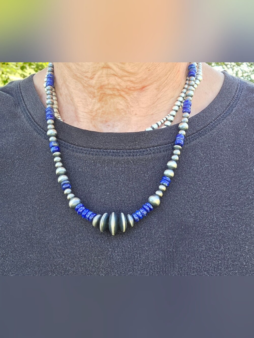 Native Made 18" Navajo Pearl and Lapis Bead Necklace